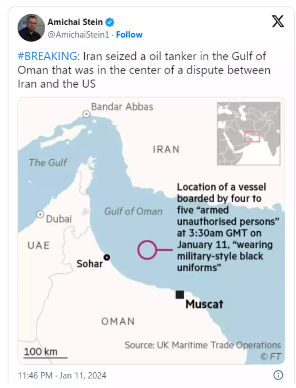 Tweet mentioning seizure of U.S oil tanker Tweet mentioning seizure of U.S oil tanker